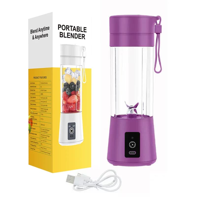 Frullatore Elettrico Portatile Mini da 380Ml con Lama in Acciaio Inox, Ricarica Wireless USB, per Auto, Frutta, Smoothie e Succhi