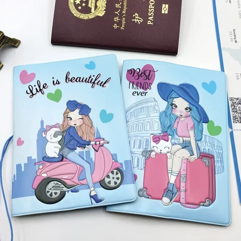 Porta passaporto per ragazze alla moda Bella custodia per passaporto da viaggio in pelle PU per custodia protettiva per passaporto da donna in viaggio mondiale