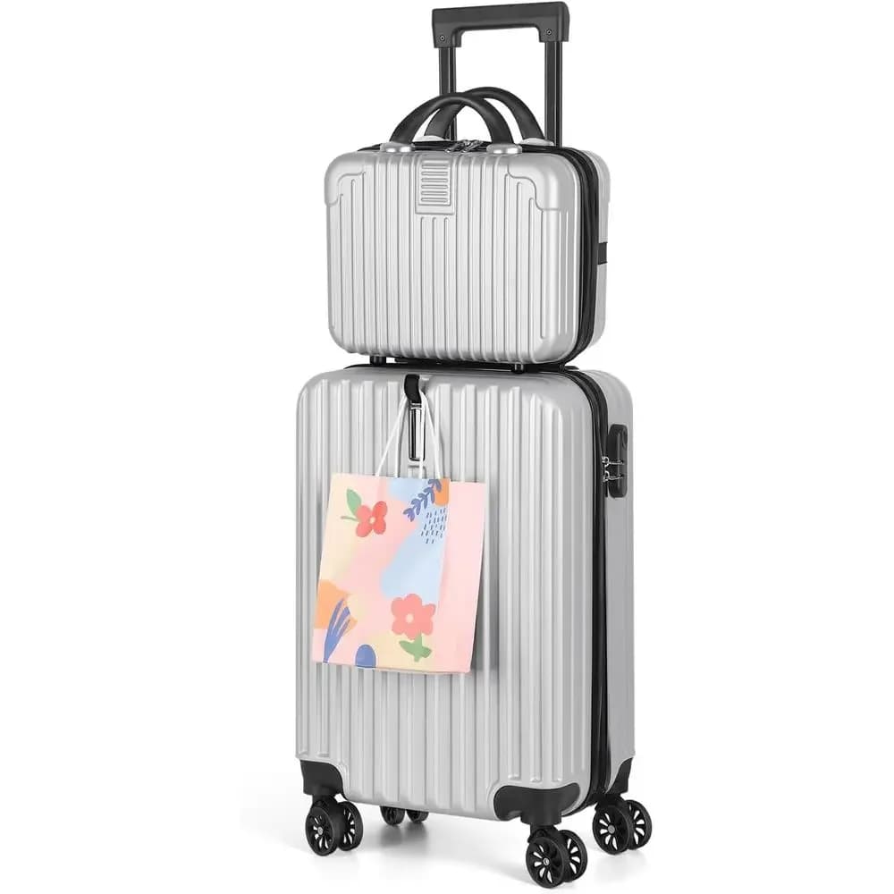 2-Pack Lightweight Spinner Luggage Sets with ABS Hardshell in Silver