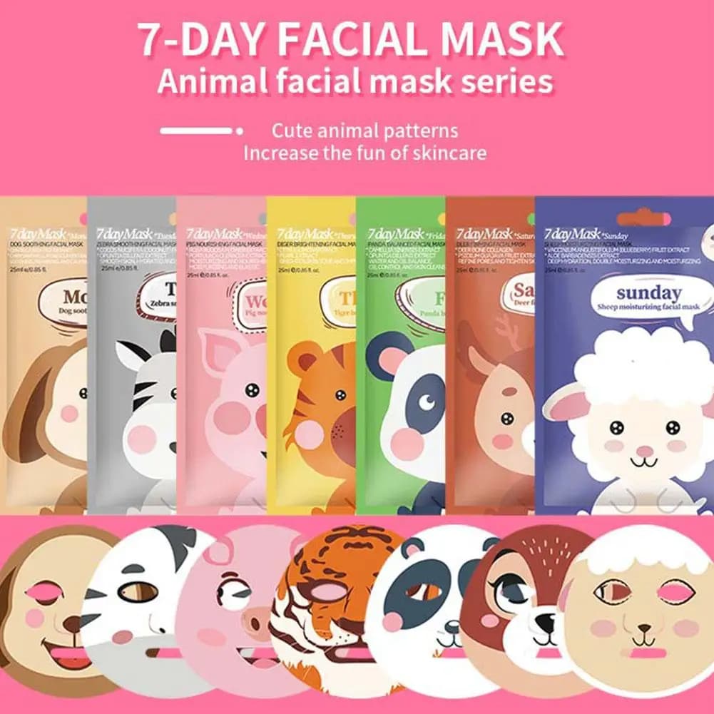 1/7pcs Facial Mask Deep Hydrating Sheet Mask Moisturizing Tender Skin Mask Dog Panda Pig Animal Pattern Skin Care