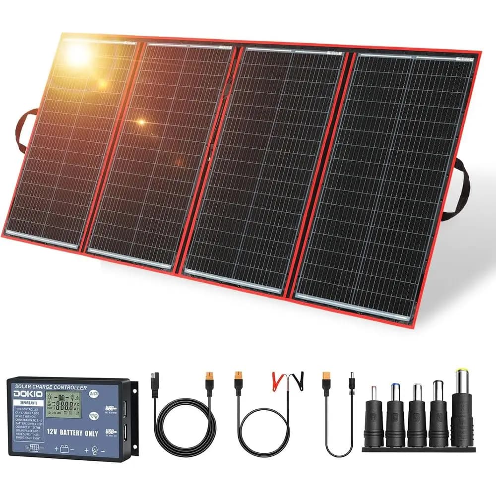 Kit Pannello Solare Portatile da 300W per Camper, Campeggio e Backup di Emergenza (50x96cm, 7kg) con Doppia USB e Regolatore Separato