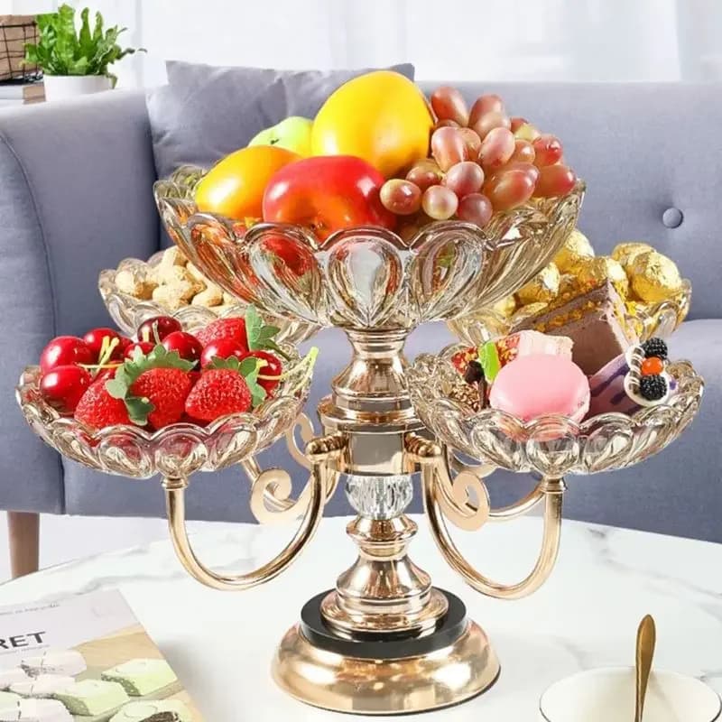Piatto da frutta rotante in vetro cristallo di lusso leggero in stile europeo, tavolino da salotto, snack multistrato per la casa, fr essiccati