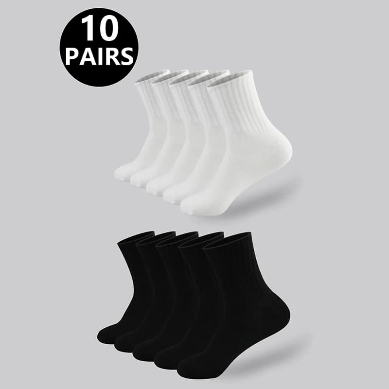 10/20 pairs of classic women's black and white warm socks set solid color sports socks men's direct delivery