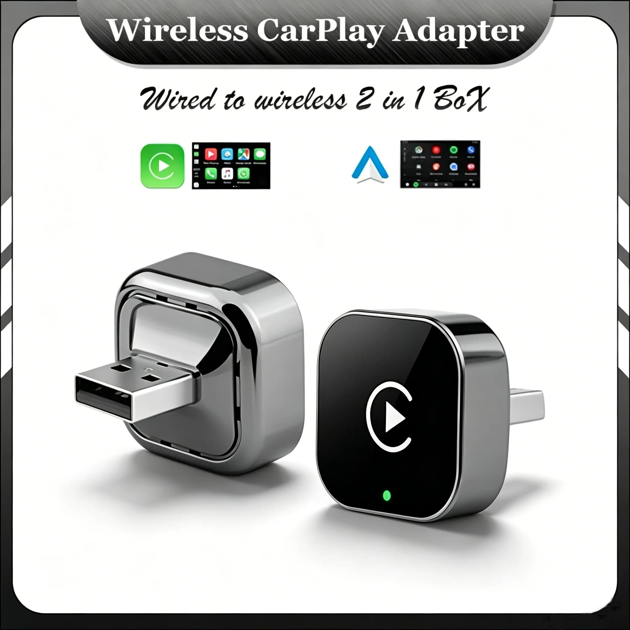 New 2026 2 in 1 Wireless CarPlay Adapter&Android Auto Wireless Adapter, 5Ghz WiFi Type-C/USB Plug Play CarPlay Wireless