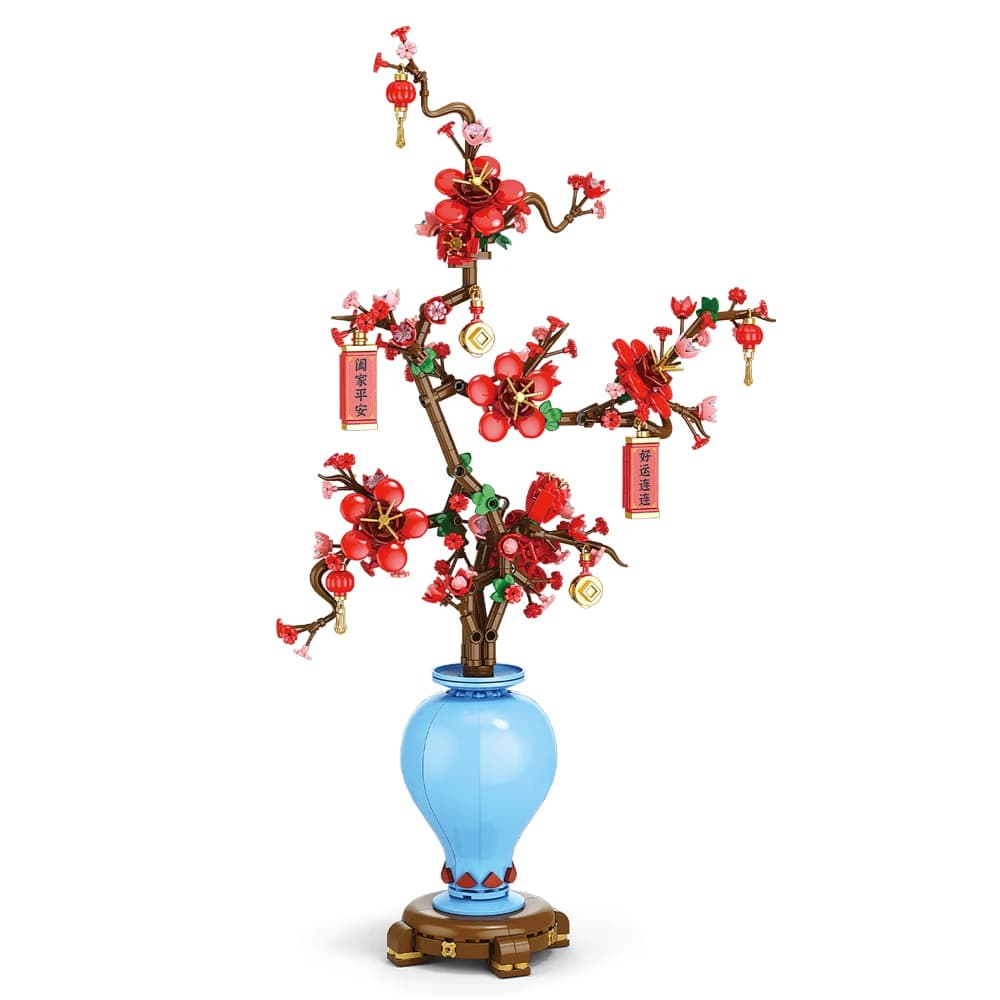 Città Creatività Bouquet di fiori Plum Blossom Bonsai Pianta in vaso Blocchi di costruzione Modello Decorazione della casa Giocattolo per regalo per bambini