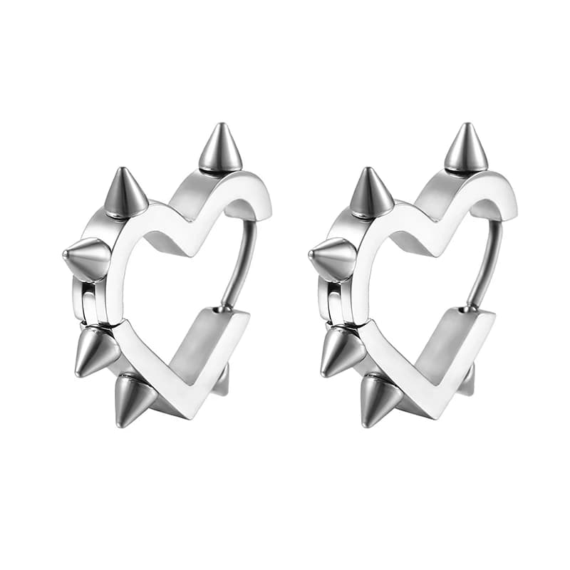 Orecchini a cerchio a forma di cuore con rivetto hip-hop creativo per le donne Gioielli con perno punk rock fresco con fibbia per orecchio geometrica in acciaio inossidabile