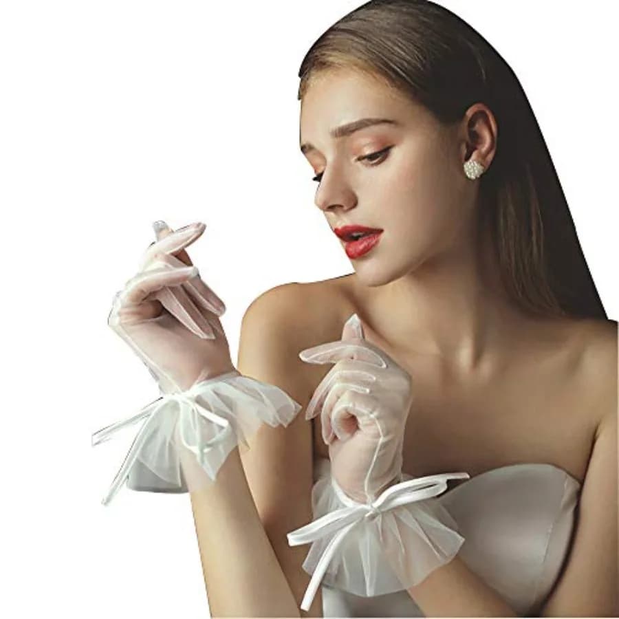 QRBTSCL Short Lace Gloves Tea Party Gloves Costumes Glove for Wedding Dinner Party