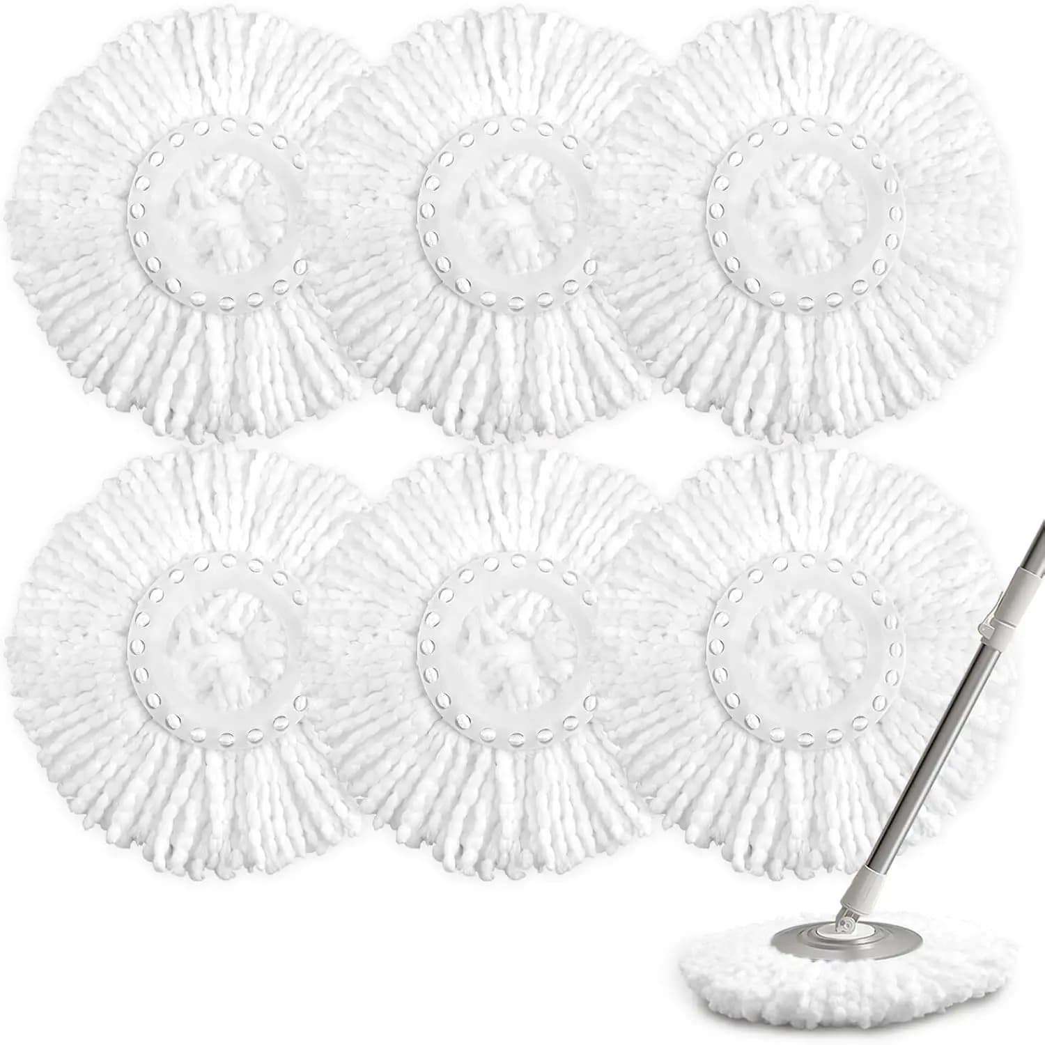 Pack of 6 spare heads for round hub, microfiber, washable in washing machine, suitable for most models 360 ° Systems