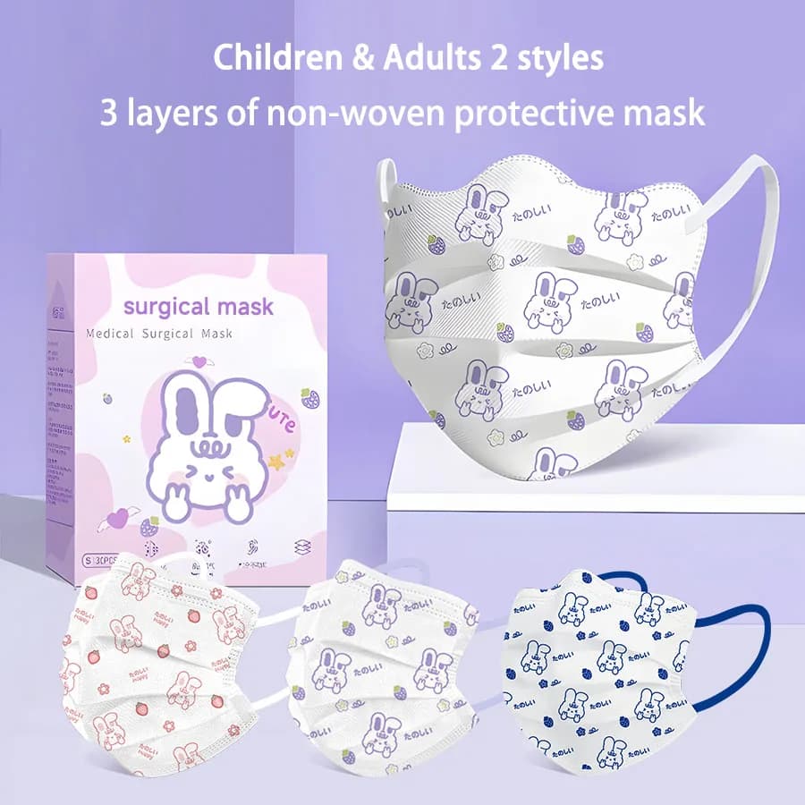 Maschera per il viso dei cartoni animati Bambini adulti Donne Usa e getta Confezionate singolarmente Kawaii Simpatico coniglio fragola Rosa Viola Maschera per giovani
