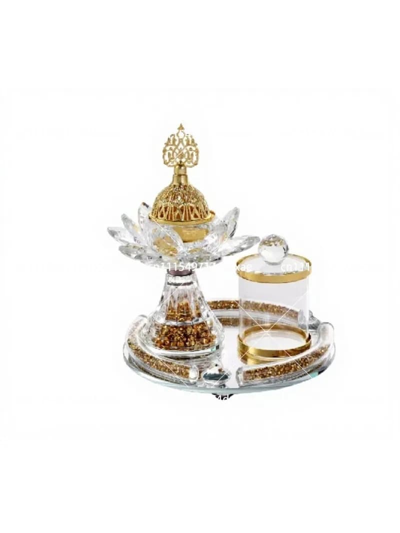 Crystal glass incense burner set, luxury diamond design, stick incense holder for home wedding Ramadan decoration