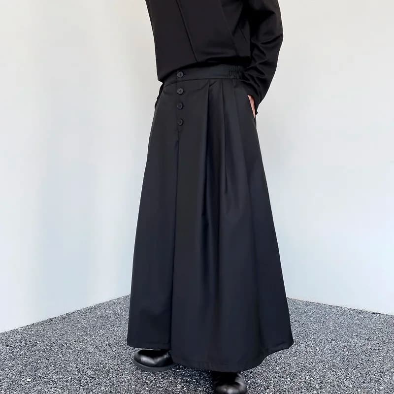Dark Casual Wide Leg Pants Skirt Pants Men's National Style Swordsmanship Pants Loose Fit Straight Tube Long Trousers