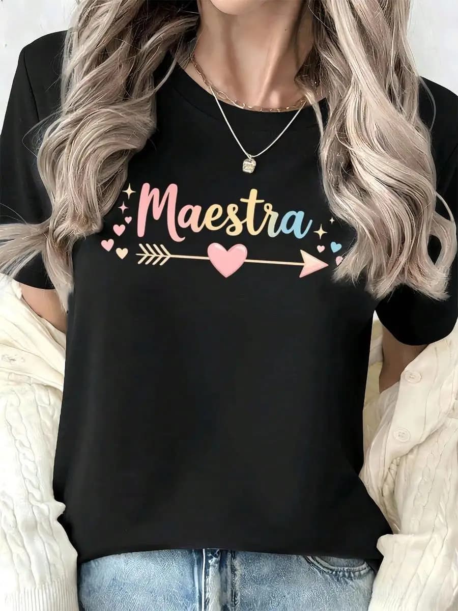 Maestra Graphic Heart Arrow - Women s Autumn T-Shirt, High-Quality Fabric, Eye-Catching Print, Street Hip-Hop, Breathable