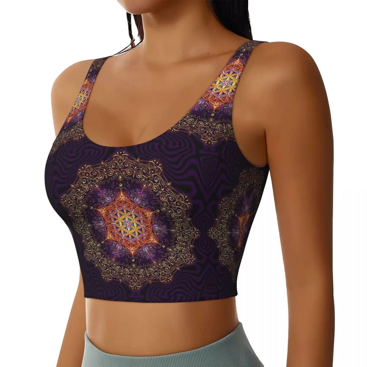 Personalizzato Fiore della vita Mandala in pizzo dorato Reggiseno sportivo da donna Gilet ad alto impatto Palestra Allenamento Yoga Canotta corta