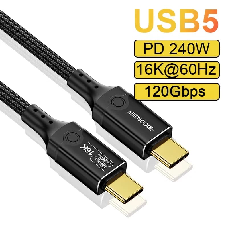 Cavo dati USB5 240W Thunderbolt 5 per trasferimento e ricarica dati Thunderbolt 4 Cavo video 16K 60Hz per laptop MacBook Pro
