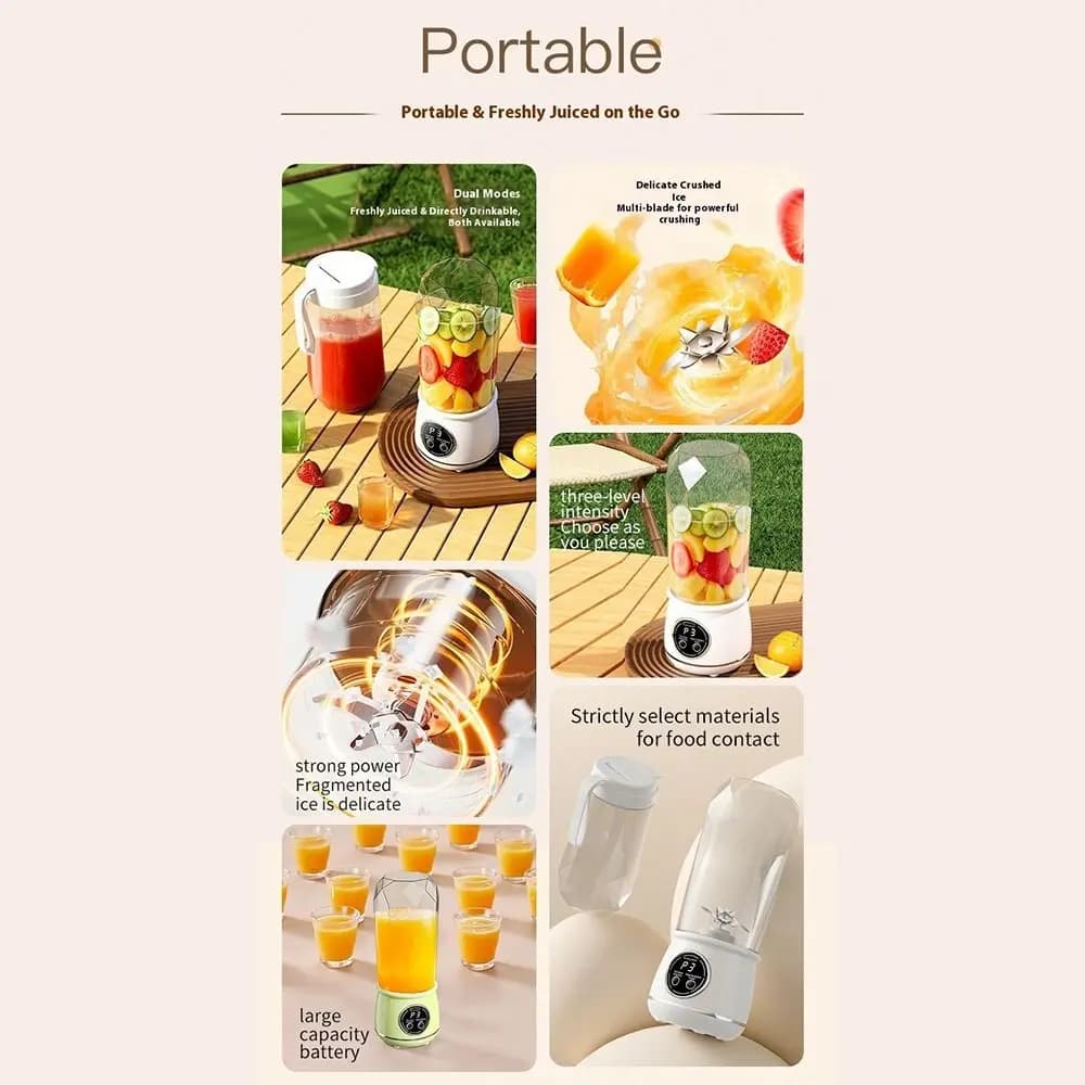 Wireless Electric Juice Maker 550ml Large Capacity Handheld Blender Bottle 10 Blades 3 Gears Electric Juice Blender Cup