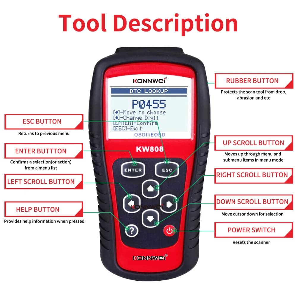 Nuovo Scanner OBD2 KONNWEI KW808 2026 con Schermo da 2.8 Pollici, Strumento Diagnostico per Auto, Lettore di Codici di Errore Motore EOBD/CAN, Scanner Auto per Reset e Controllo