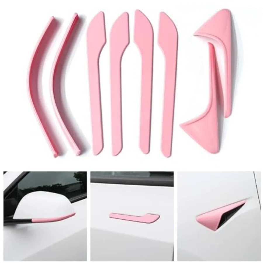 for Pink Door Handle Covers for Pink Model Y with Camera Covers Pink Side Mirror Trim Strips for 2023-2025 Model Y Juniper Girl