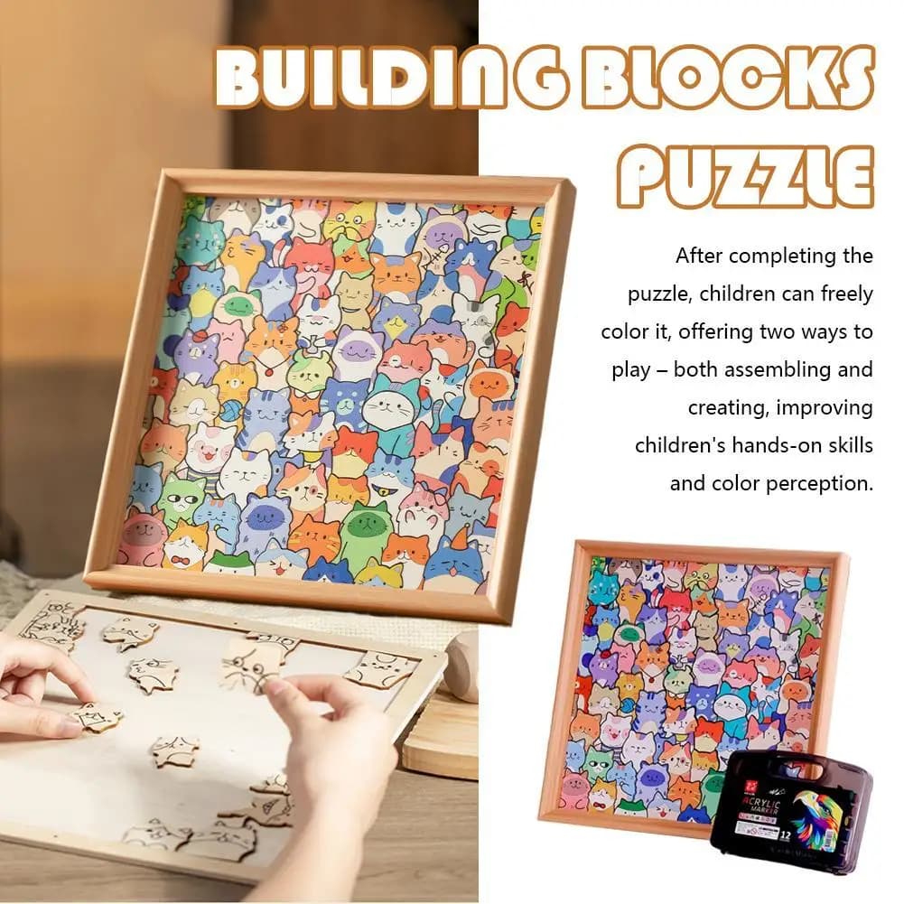 Cartone animato simpatico gattino puzzle in legno giocattoli creativi dipinti a mano fai da te assemblaggio giocattolo puzzle regalo di Natale