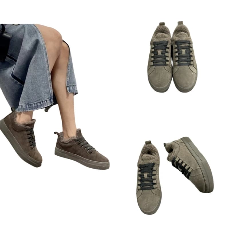Suede Cowhide with Wool Chunky Platform Mesh Sneakers Lightweight Non-Slip Casual Sport Walking Athleisure AJ0614