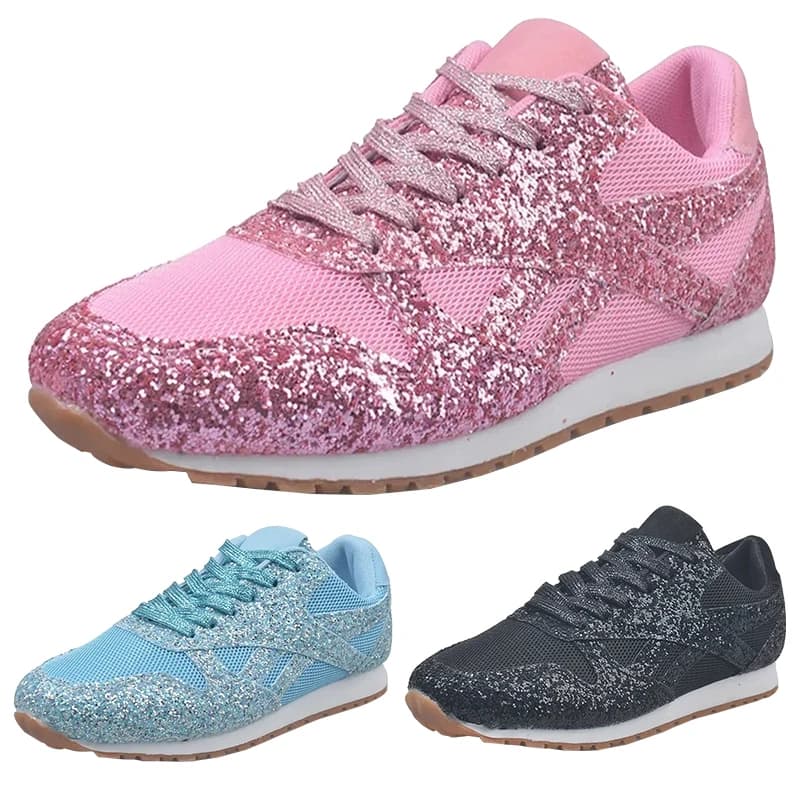 SyfIyno Nuove scarpe da ginnastica vulcanizzate da donna Scarpe da ginnastica piatte Scarpe con aumento di altezza Scarpe da corsa casual in mesh lucido di grandi dimensioni 35-43