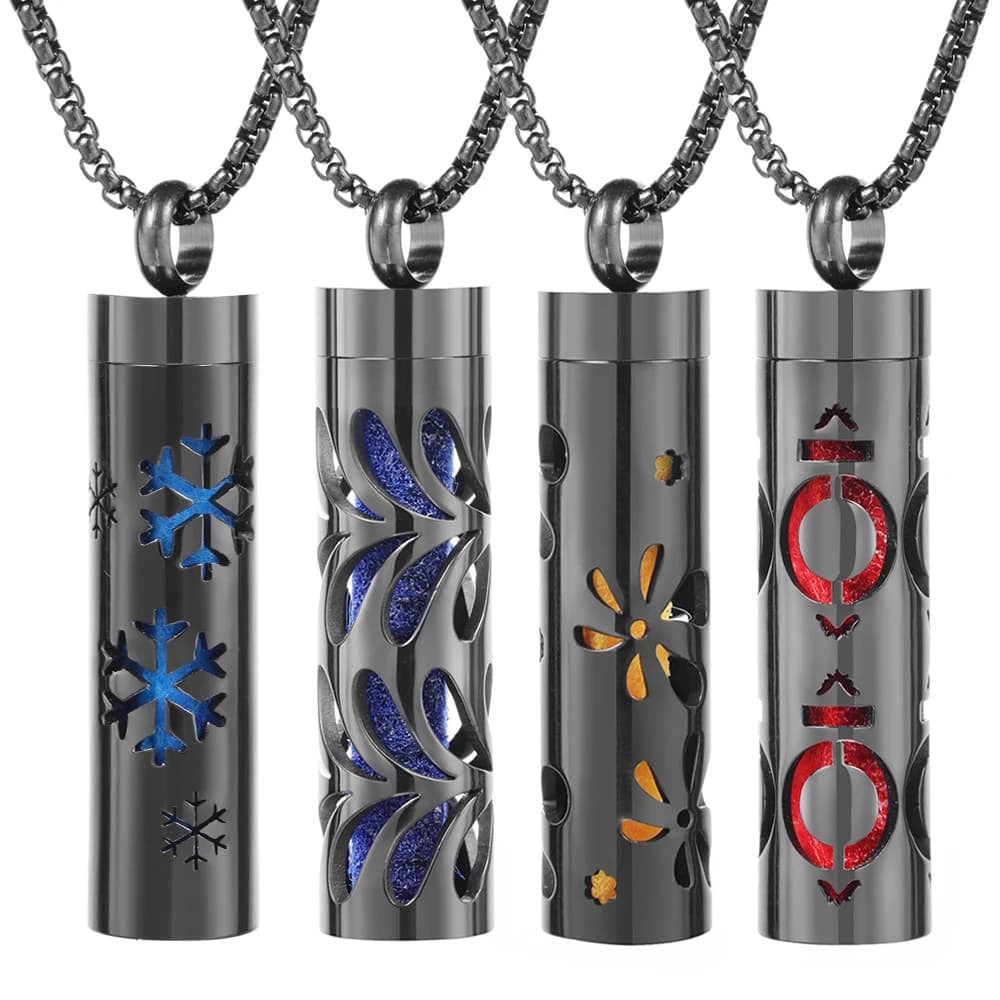 Collana per aromaterapia cilindrica nera in acciaio inossidabile Collana a spirale aperta da donna con diffusore di profumo di olio essenziale Medaglioni Gioielli con ciondolo