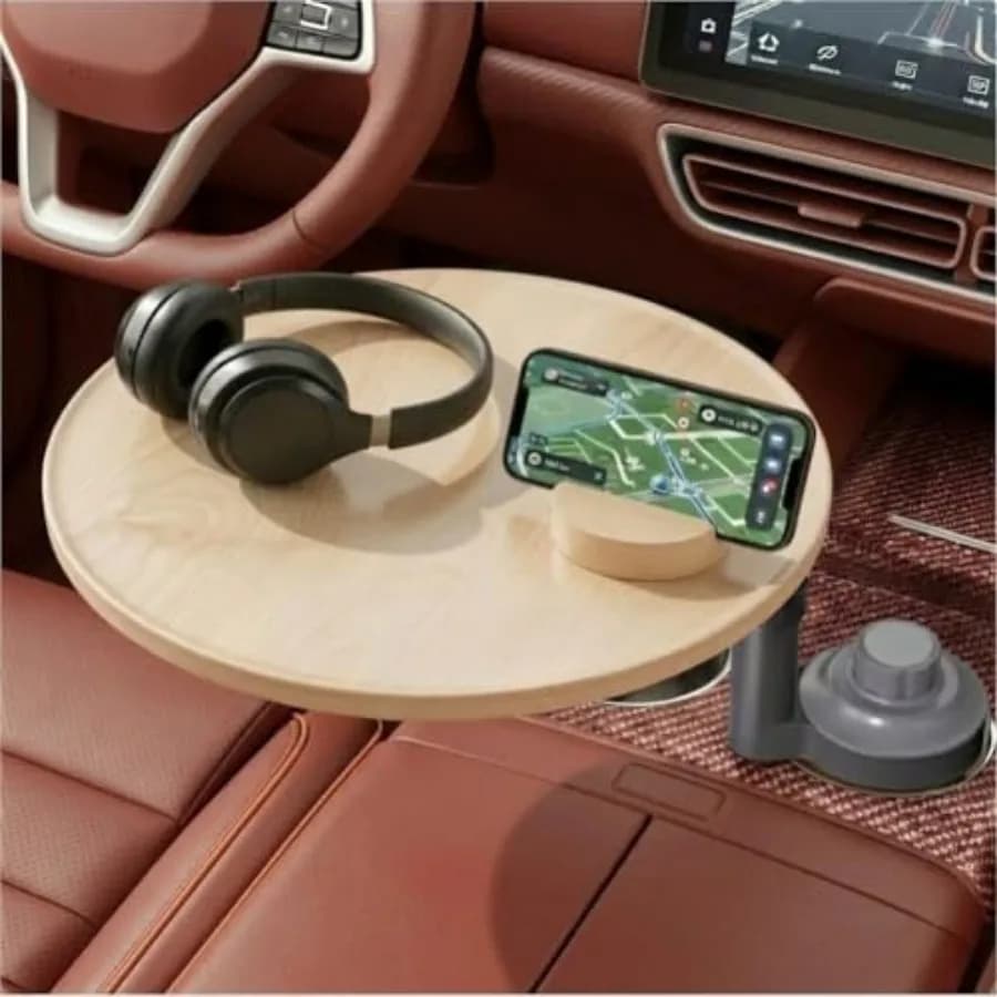 Tavolino da Auto per Laptop e Vassoio Regolabile in Altezza a 360 Gradi ° Supporto Girevole in Legno per Laptop da Auto, Portabicchieri e Tavolino per Volante