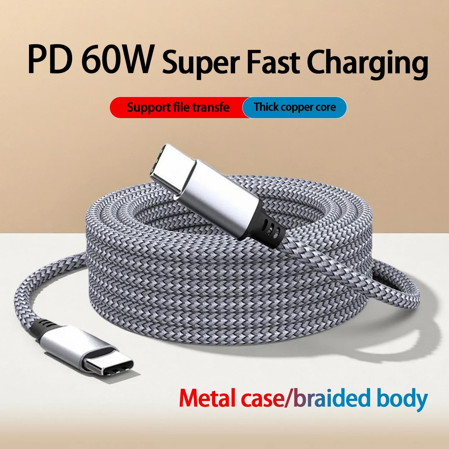 PD60W Type-C to C Quick Charger Data Cable Compatible with iPhone 15 Xiaomi Samsung Laptop 1M 2M 3M 5M 8M