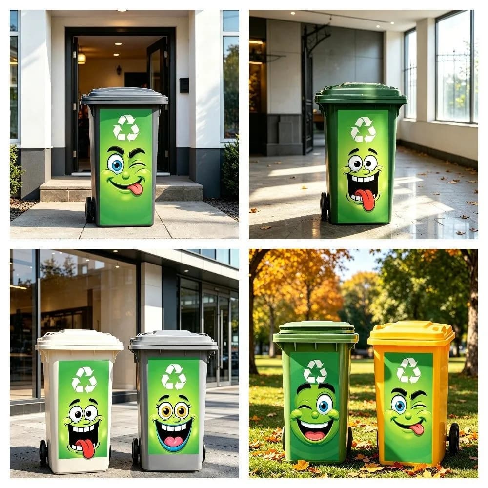 Funny Cartoon Face Trash Bin Sticker Water Block Vivid Expression Recycle Bin Sticker Self Adhesive Easy Paste Bin Wrap Decal