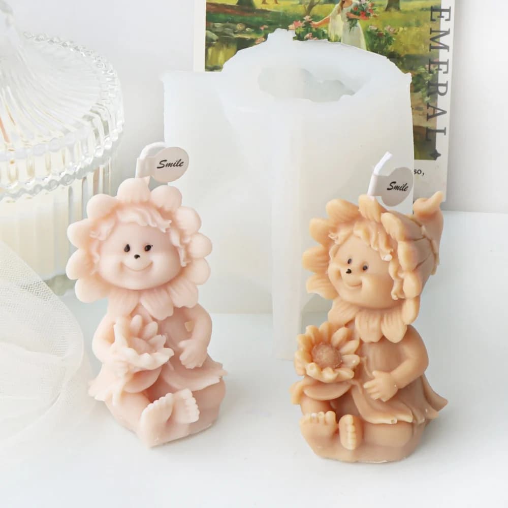 Sunflower Girl Silicone Candle Mold Reusable DIY Molds for Sunflower Scarecrow Scented Candle Soy Wax Soap Epoxy Resin Casting