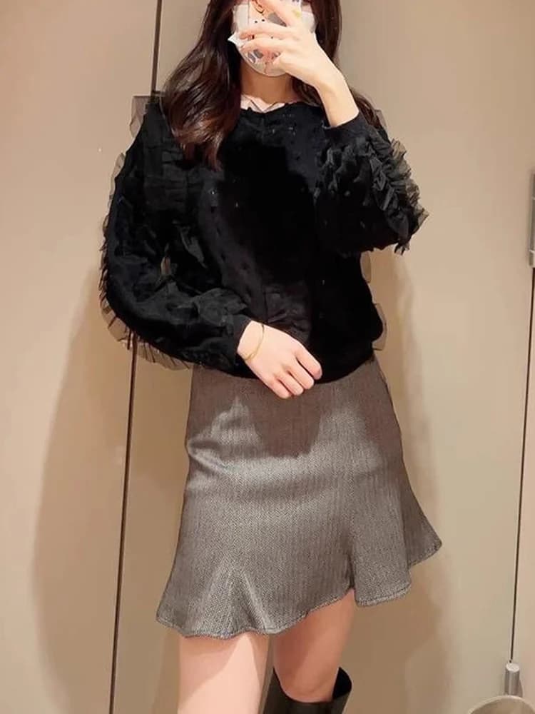 Sweet Style High Waist Short A-Line Half Skirt Fish Tail Pure Color New Arrival Autumn Winter Women's Fashion Premium Skirts