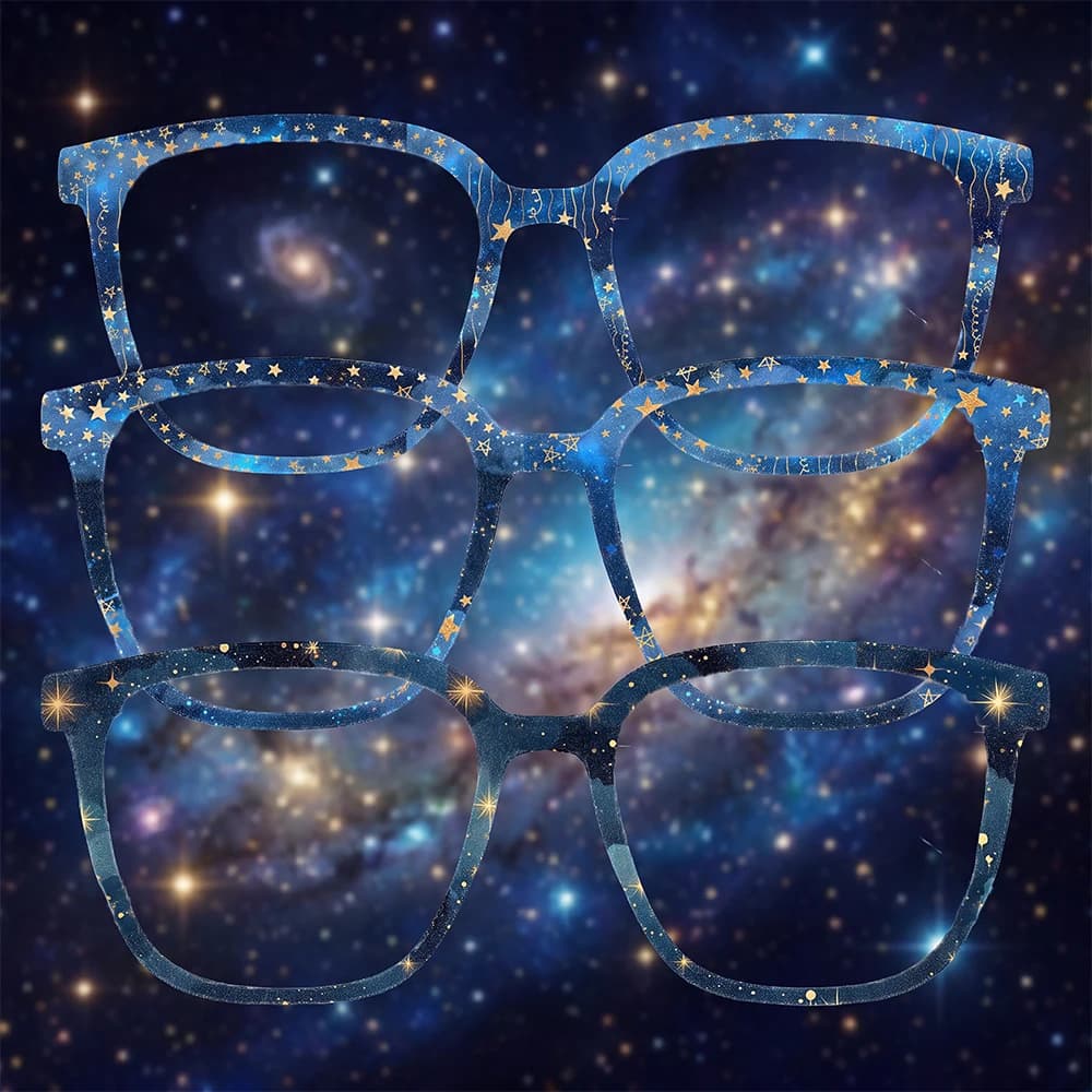 Starry Sky Star Print Square Eyeglass Frames Elegant Lady Galaxy Pattern Party Decor Prescription Optical Fashion Eyewear Gifts