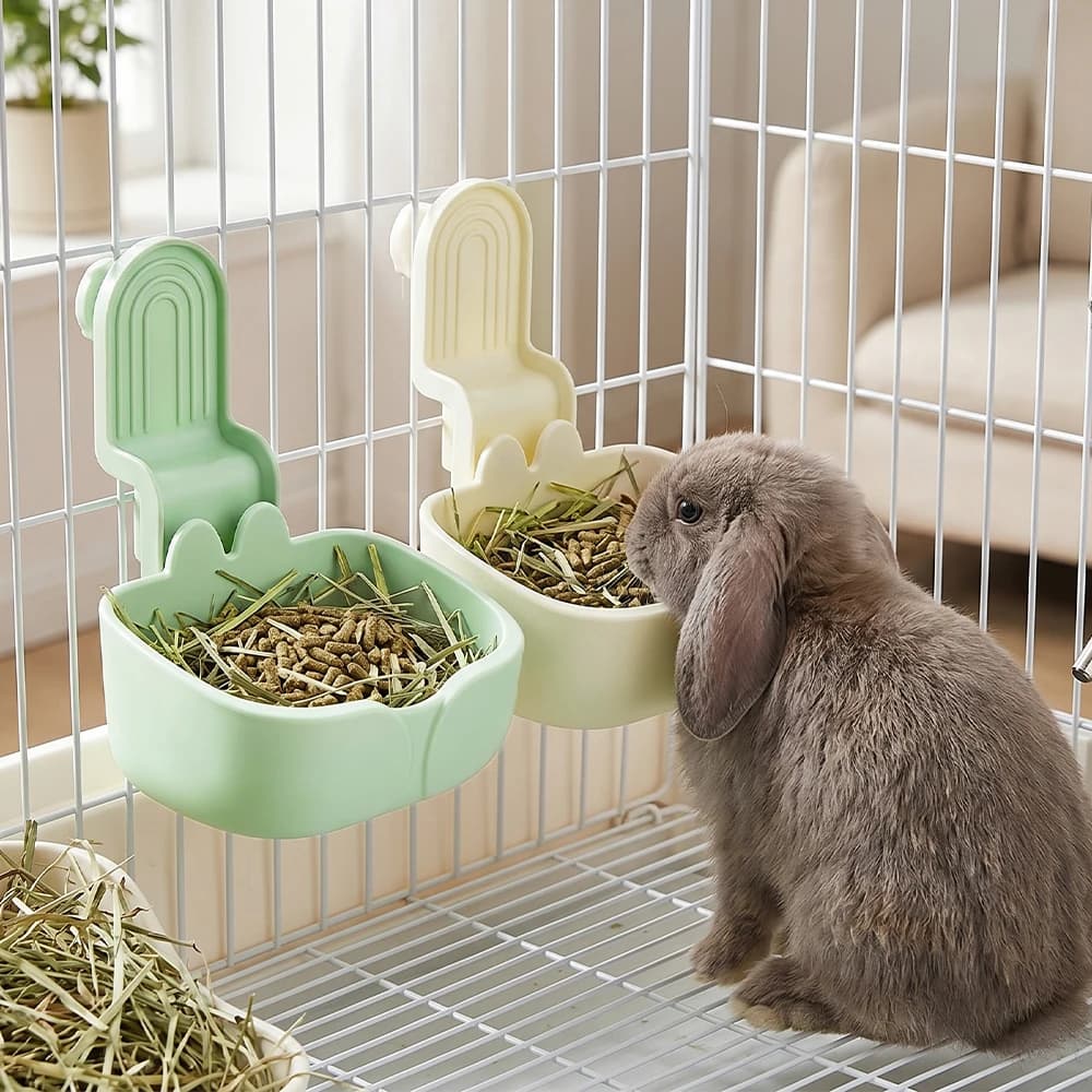 1PC Cute Rabbit Ear Pet Feeder Bowl Cage Hanging Food Dish Anti Spill Water Cup For Bunny Guinea Pig Chinchilla Kennel Accessory
