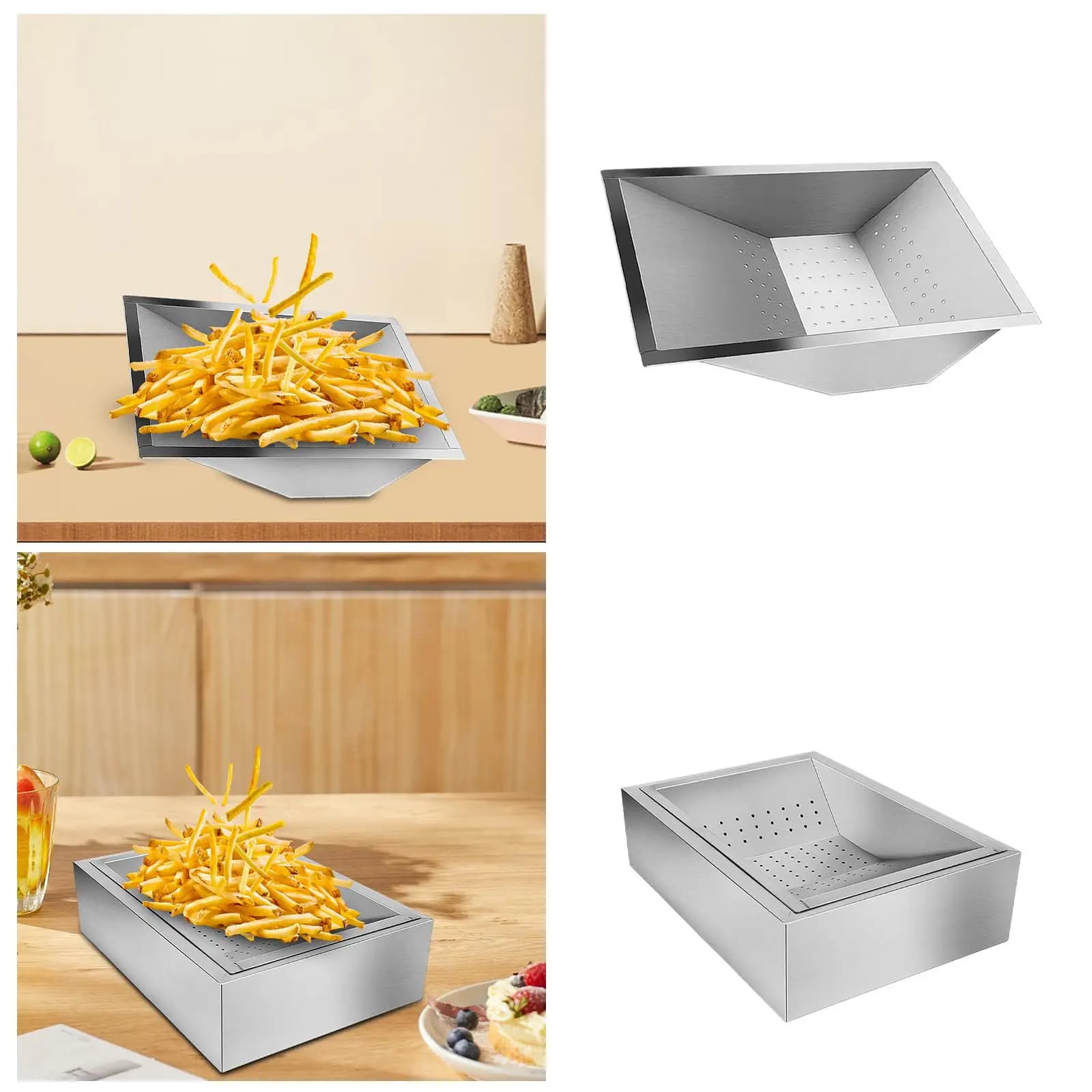Stainless Steel Fried Fries Container, Fried Chicken Shops Service Station, Domestic Kitchen, Hamburgers and Restaurants