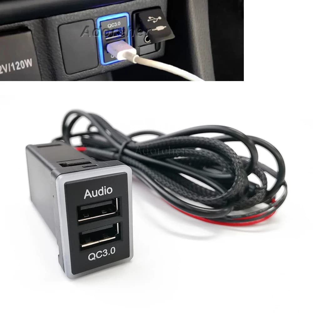 1Pc Car Charger Fast Audio QC3.0 Dual USB Interface Doors Adapter For Land Cruiser LC200 Prado 150 2012