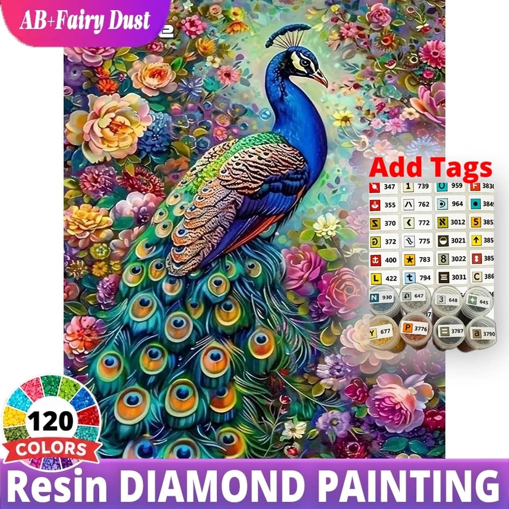120 Color Resin AB Fairy Dust Full Square Round Diamond Painting Bird Fantasy peacock flowers Mosaic Embroidery Gift