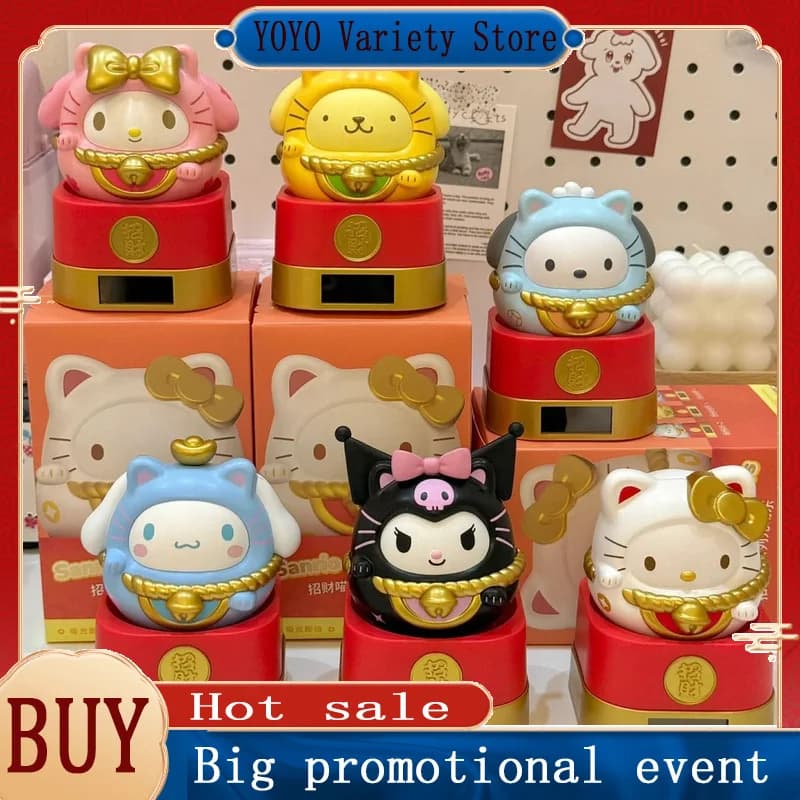 Hello Kitty Lucky Cat Solar Powered Wobble Blind Box - Statuetta Anime Carina con Energia Solare, Ornamento da Scrivania, Regalo da Collezione per i Fan