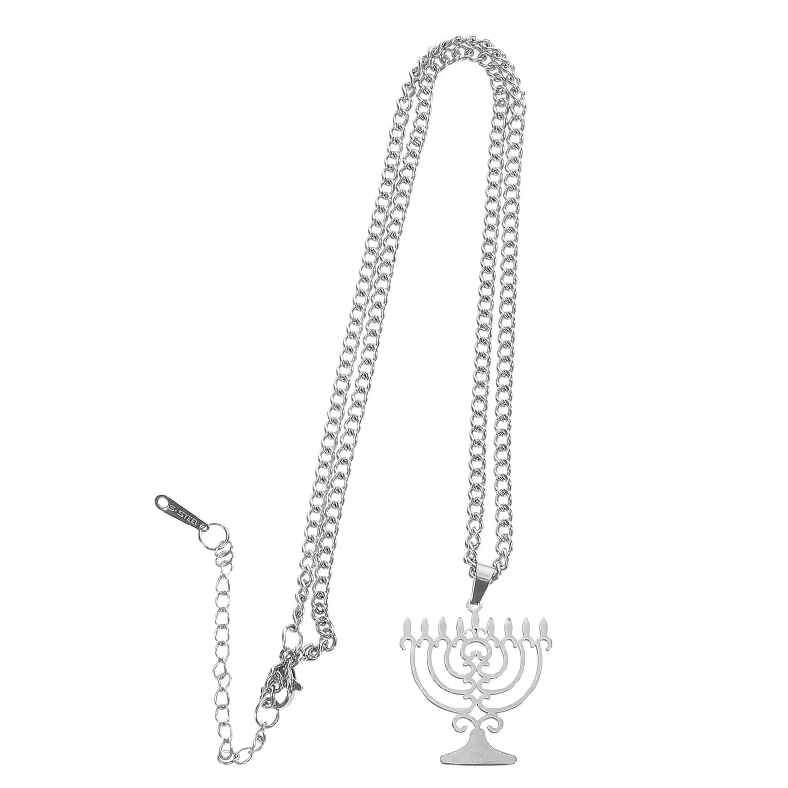 Trendy Hollow Candlestick Necklace Stainless Steel Menorah Pendant Hanukkah Jewelry Jewish Holiday Religious Accessory Unisex