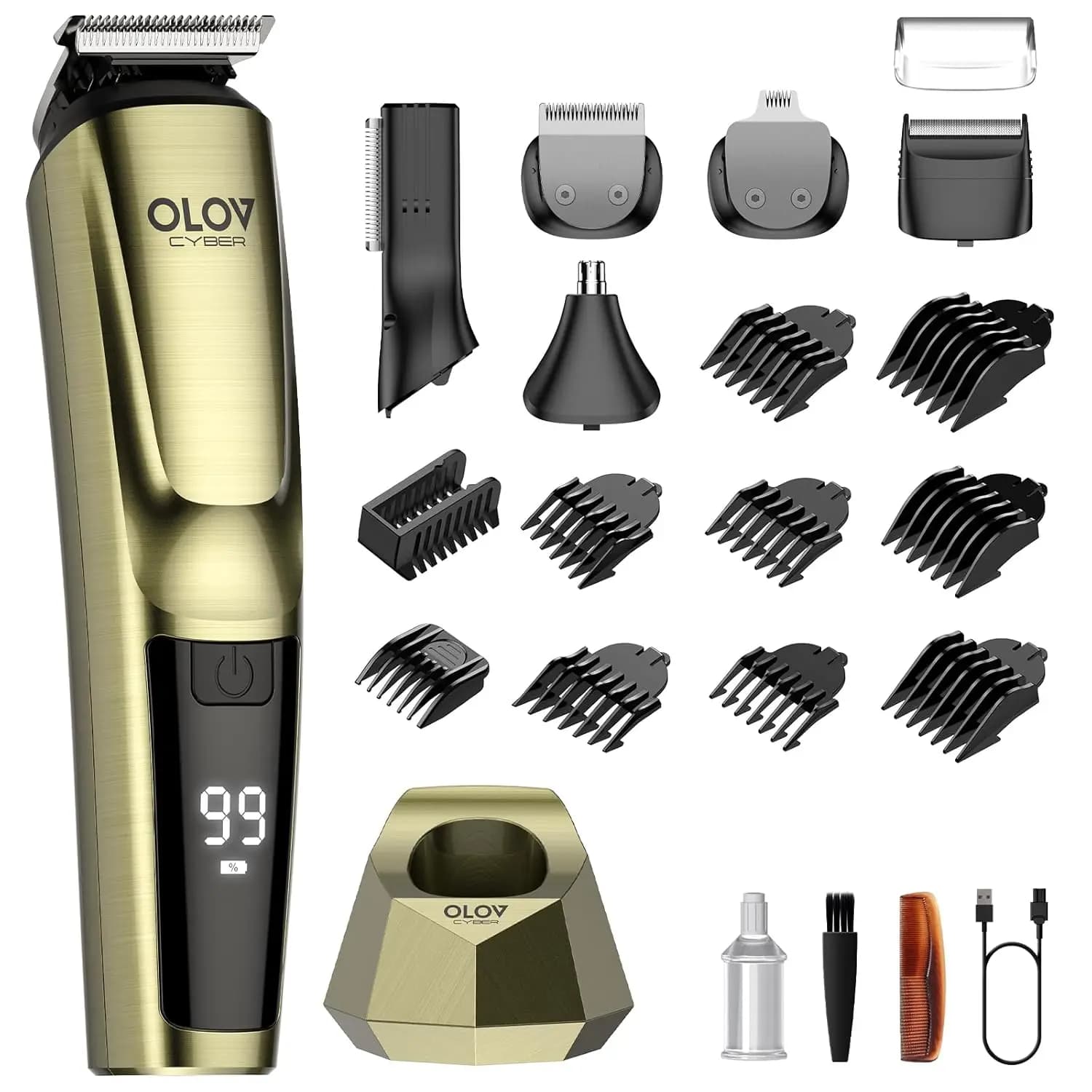 Regolabarba senza fili 17-in-1 per uomo, rasoio elettrico con base di ricarica USB, kit per la cura della barba impermeabile IPX7, idea regalo