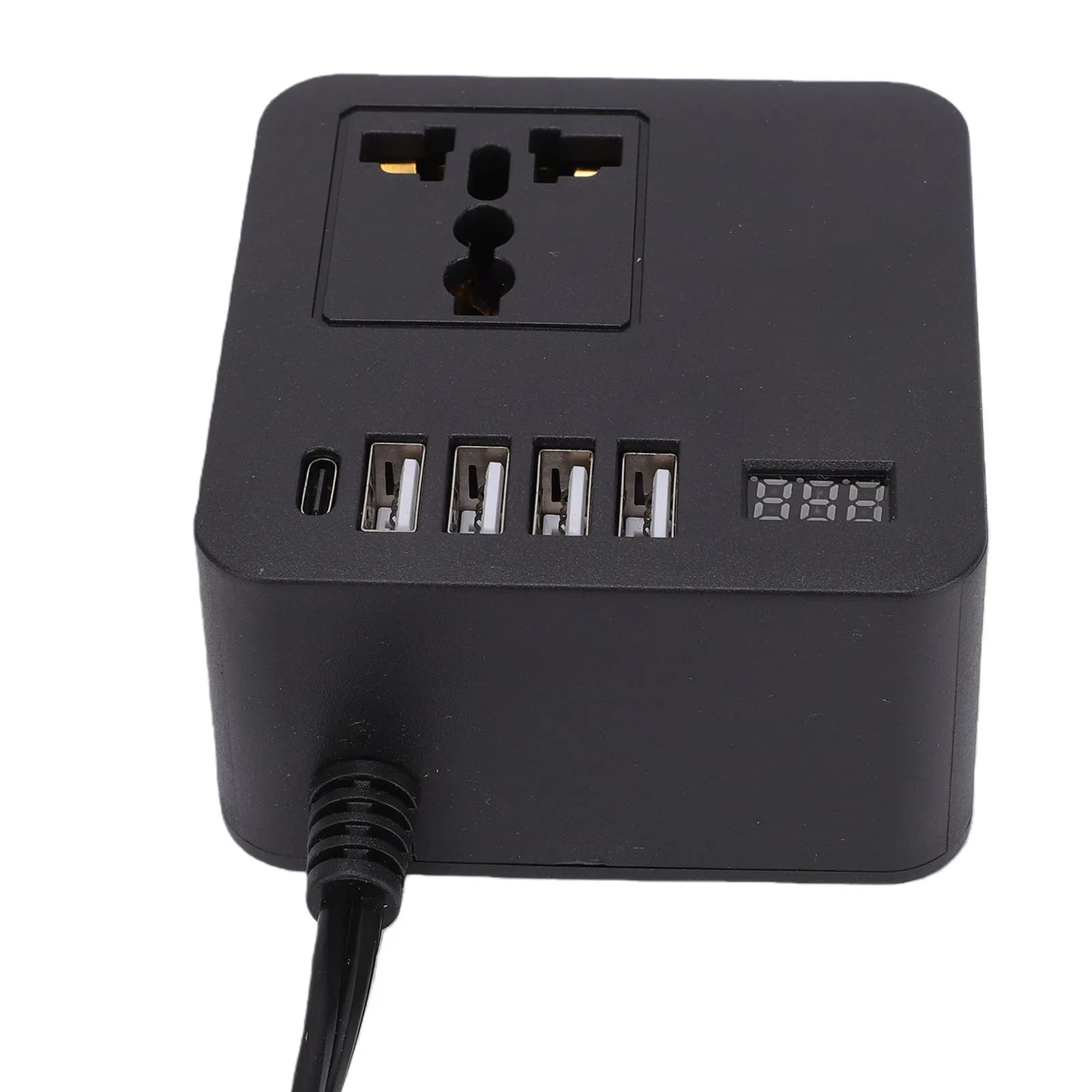 Inverter di Potenza per Auto 300W di Picco con 4 Porte USB e 1 Porta Type C, Display LED per la Tensione, Adattatore per Presa Auto per la Maggior Parte dei Veicoli