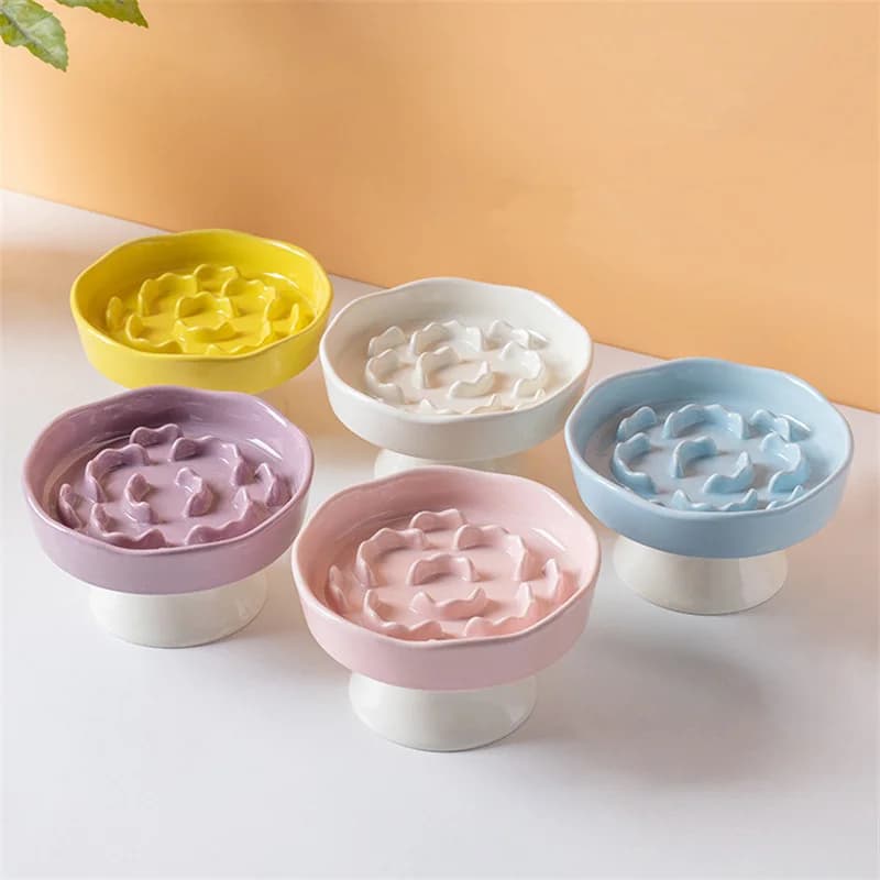 Ciotola in Ceramica Colorata per Alimentazione Lenta, Antiribaltamento per Cani e Gatti, Accessori per Animali Domestici