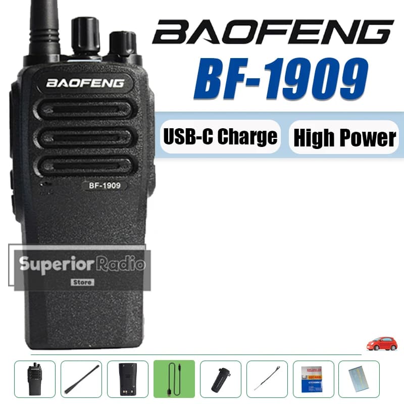 BaoFeng BF-1909 Walkie Talkie ad alta potenza 16 canali UHF 400-470 mhz Tipo-C USB-C Ricarica Radio bidirezionale ad alta capacità a lungo raggio