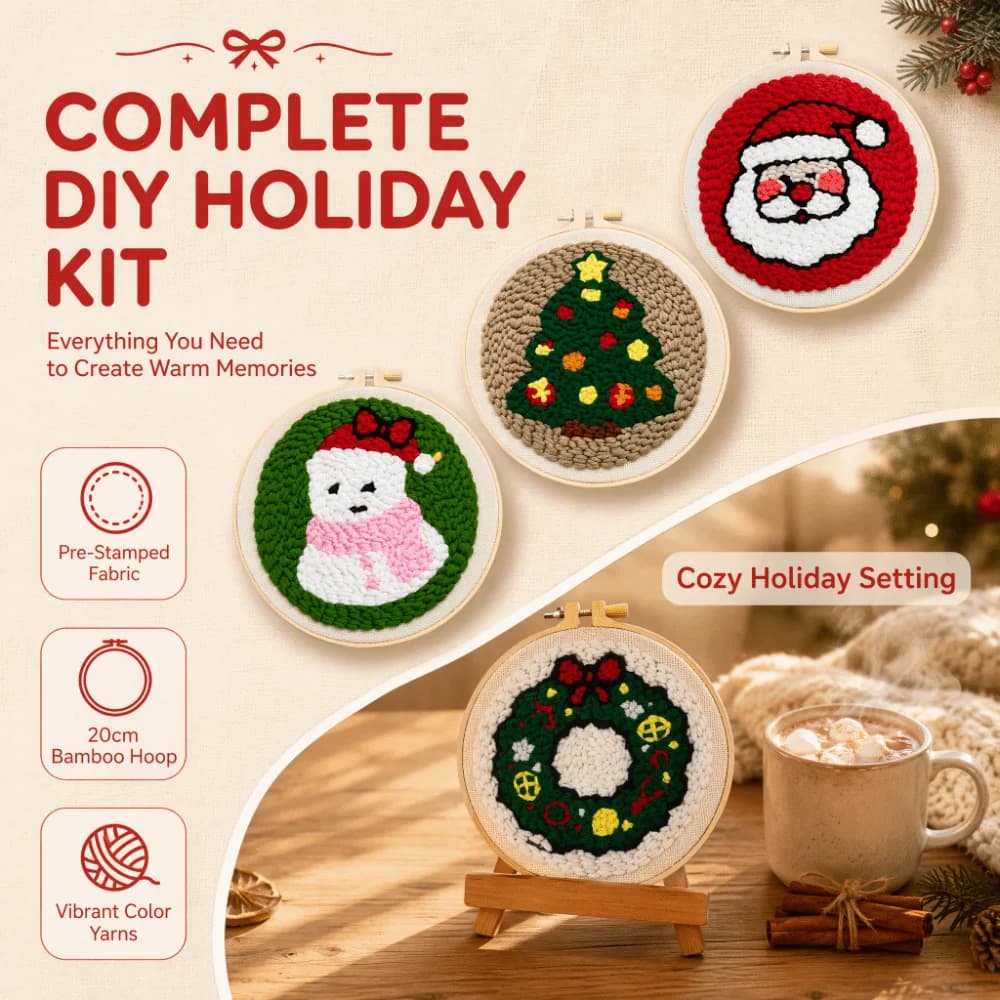 Merry Christmas Punch Needle Kit Handmade Yarn Art Beginner Embroidery Set DIY Punch Needle Set Handmade Art Decor
