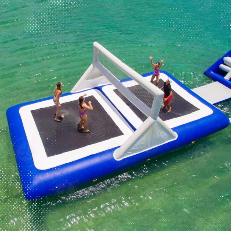 Giochi d'acqua all'aperto Gonfiabile gigante Campo da pallavolo Giochi d'acqua Trampolino da salto Corte da pallavolo Noleggio di feste