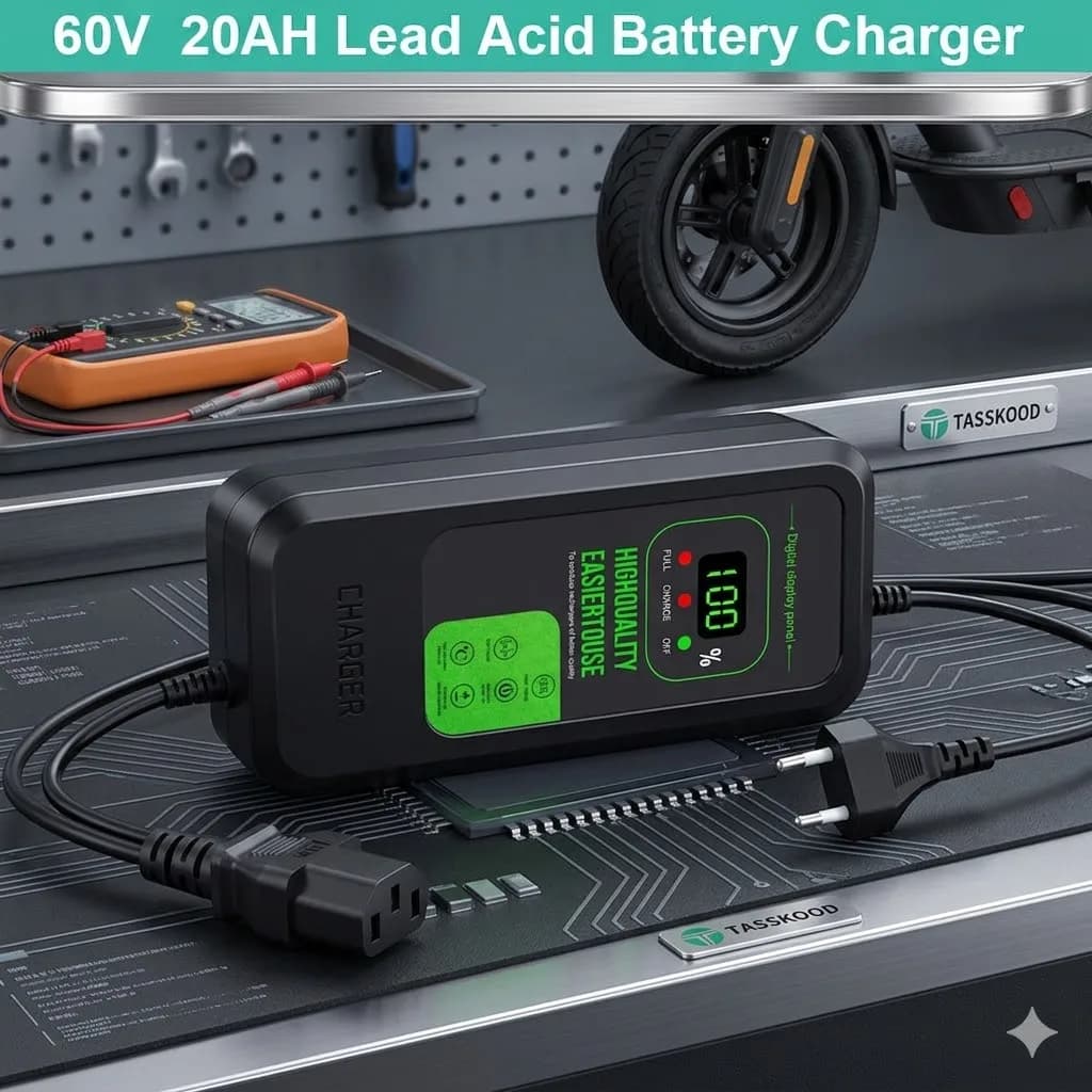 60V 20Ah Lead Acid Battery Charger for Electric Bike Scooter, AC200V-240V Smart Charger Auto Shut Off 3-Hole Plug for Moped EV