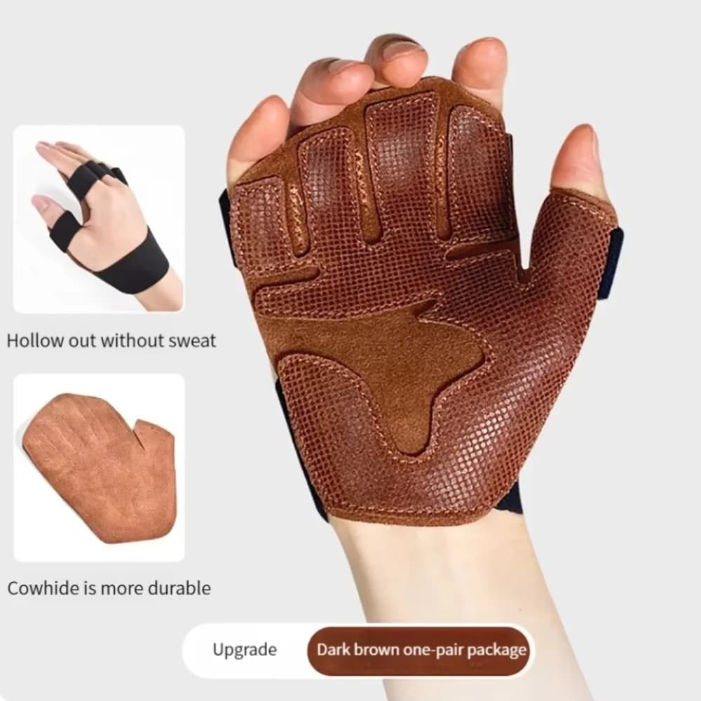 1 Pair Cowhide Weight Lifting Gloves Non-Slip Four-finger Ventilated Gym Wristband Training Deadlift Fitness Workout Gloves