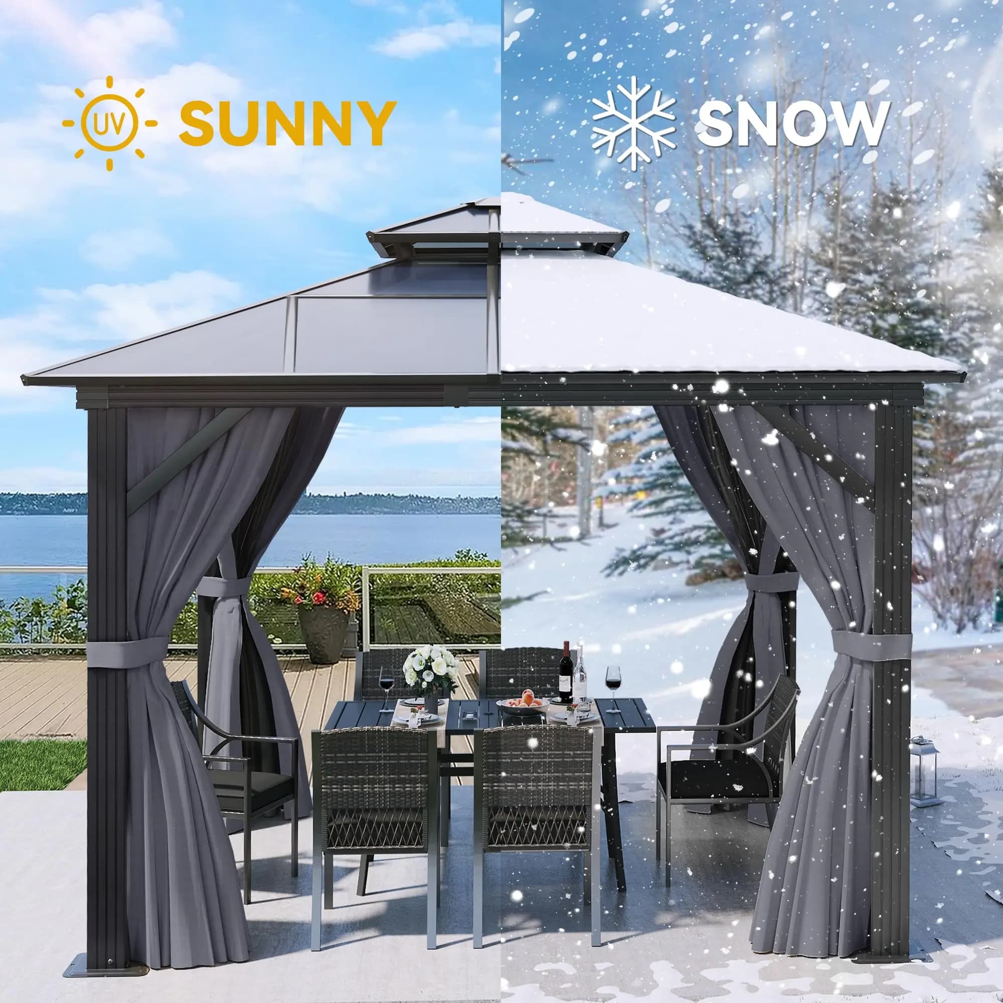 Gazebo da Giardino in Alluminio con Doppio Tetto Impermeabile e Rete in Acciaio, Disponibile in Magazzino