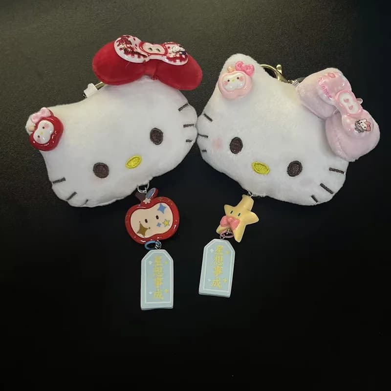Kawaii Wind Chime Hello Kitty Plush Keychain Cartoon Wishing Tag Kt Plush Toy Schoolbag Charm Ornament Anime Peripherals Gift