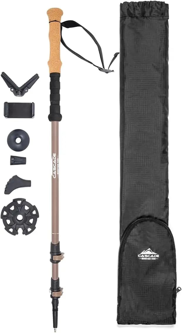 Trekking Sticks - Carbon Fiber MonoPiece for Walking or Hiking with Adjustable Quick Accessories and Closures