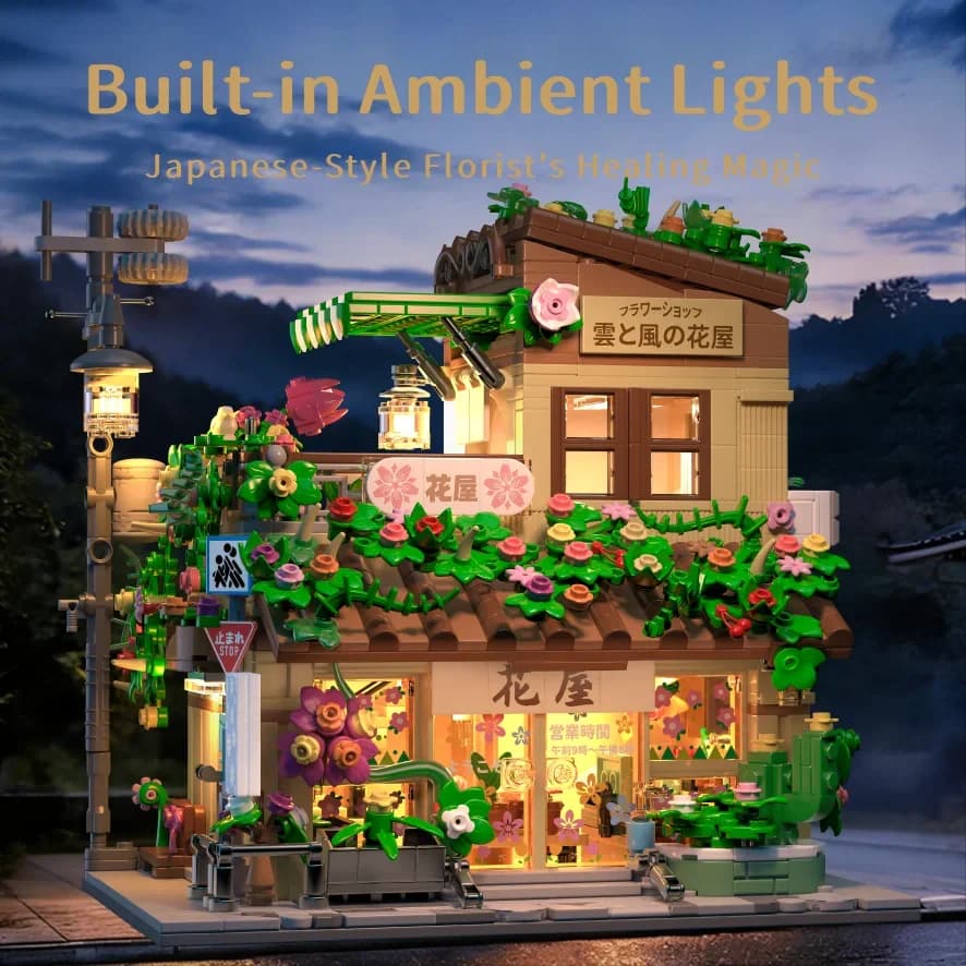 1498PCS MOC Japanese Style Street View Building Block Set City Flower Shop DIY Creative Model Puzzle Toy Home Decoration Gift