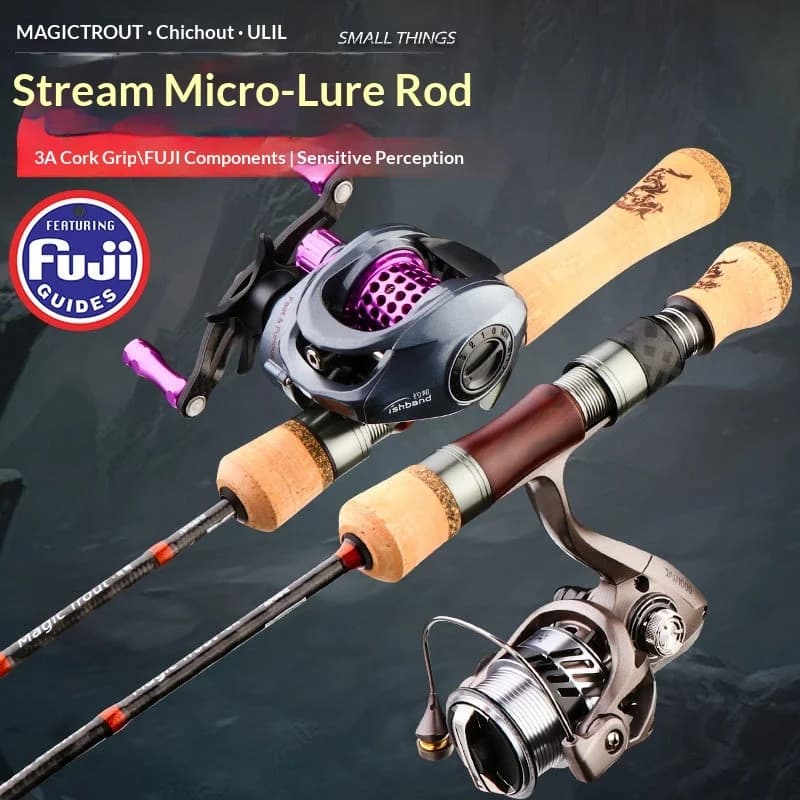 MAGIC TROUT ultralight high-strength carbon fishing rod, for micro-light, with Fuji 3A rings and cork grip, for trout fishing.